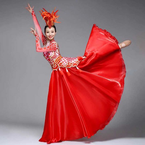 Women Chinese dragon Opening dance costume Female Festival song companion Dragon chant Kyushu modern dance Wear for female